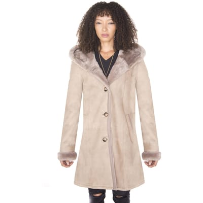 Dames suède merino schapenvacht parka jas-tripoli
