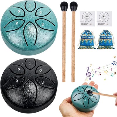 Set van 2 Stalen Tongtrommels (3 Inch, 6 Tonen) - Mini Pan Drum voor Yoga, Meditatie & Ontspanning