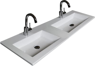 Basic Comfort 46 badmeubelset met spiegelkast, greeploze onderkast met 2 lades en acryl wastafel met 2 kraangaten, ice white
