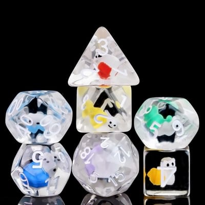 Dobbelstenen Set - RPG Dobbelstenen - Rollenspellen Spelen - Met Dieren Gevuld - 7 Stuks - Kleurrijk