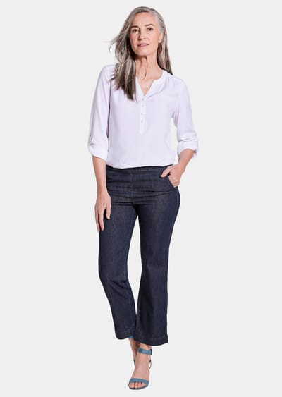 Jeans VERA zonder sluiting met wijde pijpen - marine - Gr. 38 van Goldner Fashion