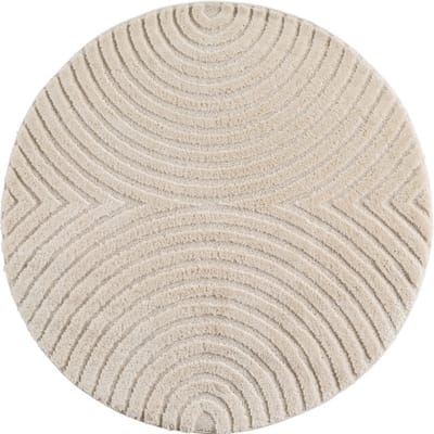 Japandi ART - Rond Scandinavisch Vloerkleed - Laagpolig Effen - Creme Wit- 200 CM Ø