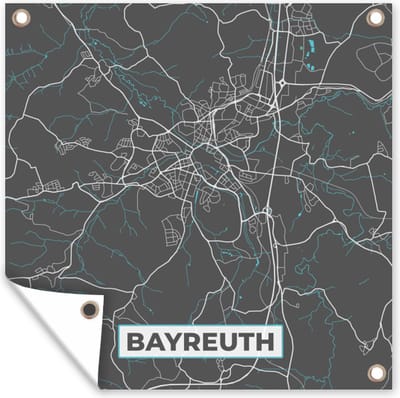 Tuin poster Stadskaart – Plattegrond – Duitsland – Blauw – Bayreuth – Kaart - 200x200 cm - Tuindoek