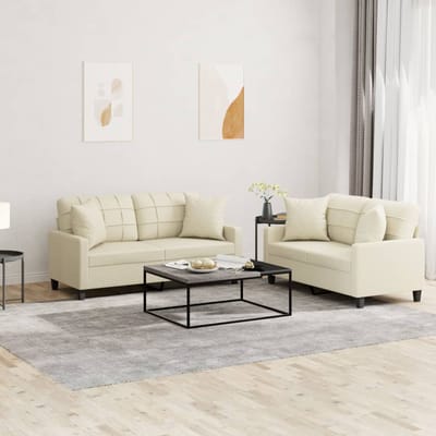 vidaXL - 2-delige - Loungeset - met - kussens - kunstleer - crèmekleurig