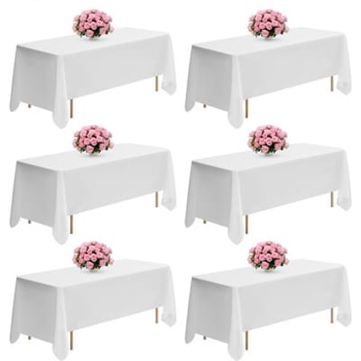 VEVOR 6 x Tafelkleed 1778x3048 mm, Herbruikbare Tafelkleedbeschermer, Machinewasbaar Polyester Tafelkleed voor Feesten, Bruiloften, Banketten, Formele Evenementen, Wit