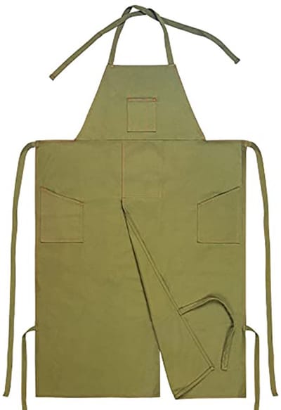 Canvas schort, waterafstotende lange broek met split benen kapsel, schort met zakken, groen