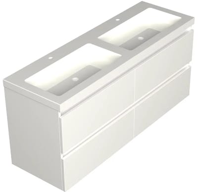 Dutchline Badmeubel Onderkast - Glans Wit - 140x46cm - 4 Lades - 2 Uitsparingen