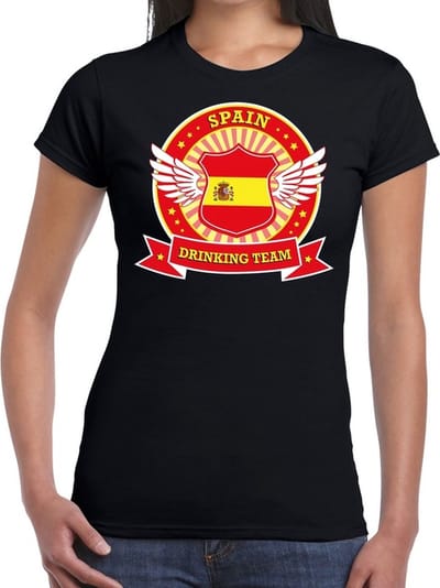 Zwart Spain drinking team t-shirt Zwart dames - Spanje kleding XS