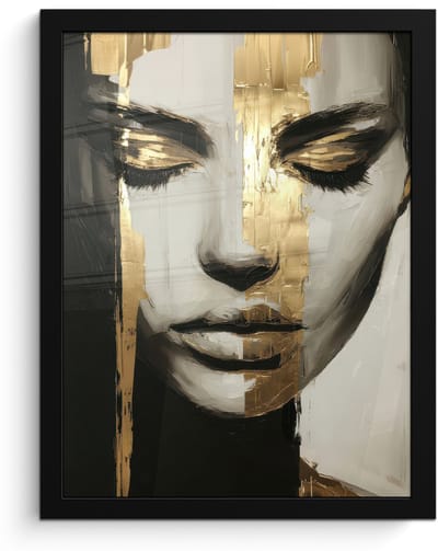 Poster in lijst - Fotolijst 30x40 cm - Posters - Ogen - Gezicht - Goud - Strepen - Posterlijst zwart - Decoratie - Wanddecoratie woonkamer - Muurdecoratie slaapkamer