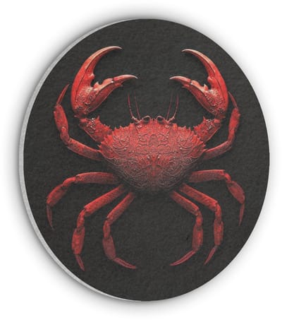 Akoestisch wandpaneel rond 50x50 cm - Vilt schilderij Krab - Rood - Vissen - Schaaldieren - Ronde akoestische panelen - Geluidsdempende wanddecoratie - Geluidsisolatie wandcirkel - Muurdecoratie geluidspanelen