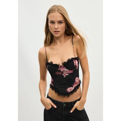 Stradivarius Getailleerde crop top met bloemenprint  Rood XS