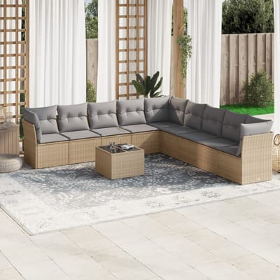 vidaXL - 10-delige - Loungeset - met - kussens - poly - rattan - beige
