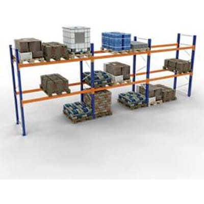 Schulte palletstelling, basisstelling, B 8444 x D 1100 x H 3000 mm, 3 niveaus, palletgewicht tot 500 kg, vakbelasting 5395 kg, blauw/oranje