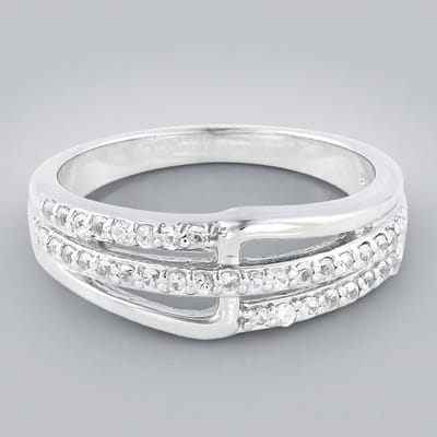 Cavill - 925 Sterling Zilveren Ring met 0,321 ct Witte Madagaskar Saffier - 35 Ronde Briljantgeslepen Edelstenen - Elegante Pavé Zetting