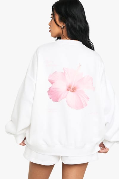 boohoo Dames Bloem Rugprint Kort Trainingspak | White | Maat: Medium