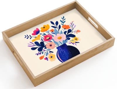Dienblad hout 40x30 cm - Schootdienblad - Vaas - Bloemen - Boeket - Borrelplank rechthoek - Plateau dienbladen