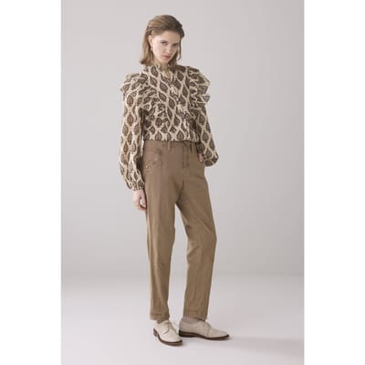 Summum Woman Tapered Pant Rough Twill Khaki Size: 32 | Formal pants Outlet | Dames | Bruin