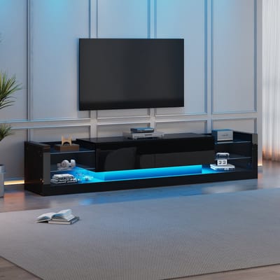 STILVORA TV Meubel - Vorm 181x38x38 cm - TV Kast Met LED-Verlichting En Glasfront - Voor Grote Televisies - Hoogglans Hout - Wit