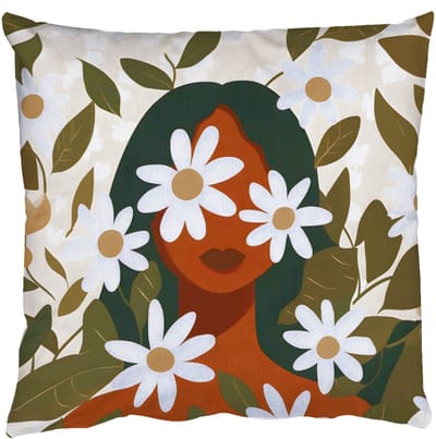Sierkussens - Kussentjes Woonkamer - 50x50 cm - Illustratie - Vrouw - Madeliefjes - Wit