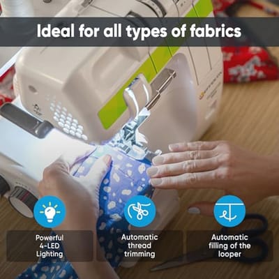 Overlock Naaimachine 2/3/4 Draad met Differentiële en Volledig Metalen Kader - 20 Steken, Automatisch Inrijgen, 120W Krachtig