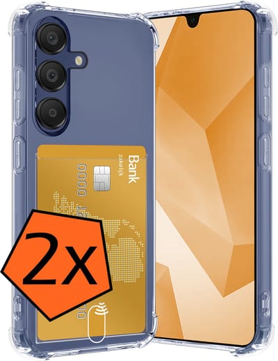 Hoes - 2 Stuks - Geschikt voor Samsung Galaxy A16 - Met Pashouder en Kaarthouder - Telefoon Hoesje Shockproof - Siliconen Case - Back Cover - Shock Proof - Pasjes Houder - Transparant