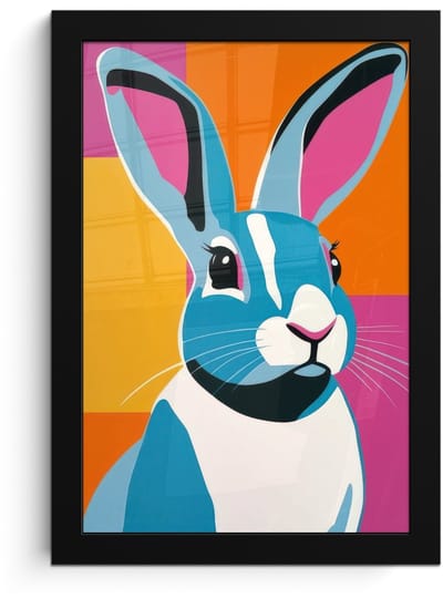 Poster in lijst - Fotolijst 20x30 cm - Posters - Haas - Kleurvakken - Oren - Roze - Posterlijst zwart - Decoratie - Wanddecoratie woonkamer - Muurdecoratie slaapkamer