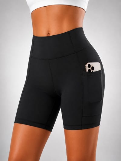 SparkNine Rebel fitness short - korte sportbroek met zakken - XXL - zwart - hoge taille - sport - telefoonzak - squatproof - niet doorschijnend