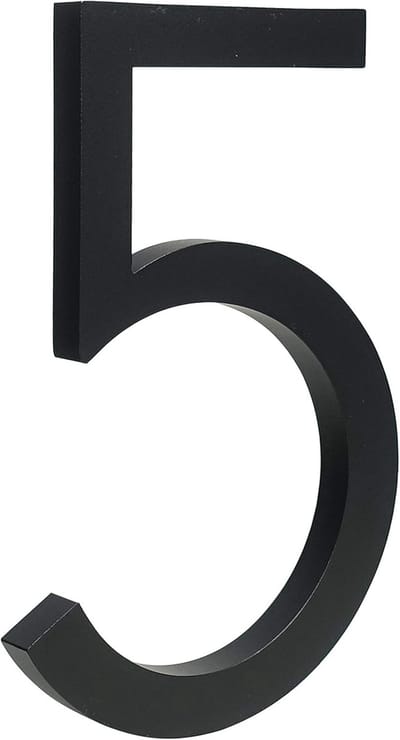 Floating House Number 4 inch Stylish Door Numbers Alphabet Plaque Street Home Address Numerals (Small 5, Black)