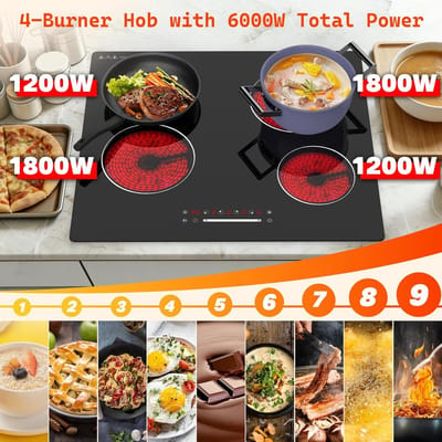Keramische Kookplaat - Inbouw Kookplaat Elektrisch - Koken en Bakken - Touchcontrol Bediening - 60 cm - Zwart Glas