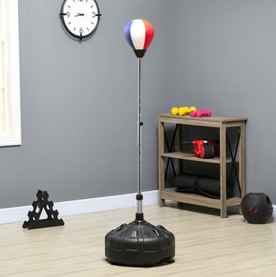 MEUNIQ Punchingball boxtrainer met voet 147-165 cm hoogteverstelbaar, staande boksbal met zuignappen en vulbare voet voor fitness en reactietraining, rood