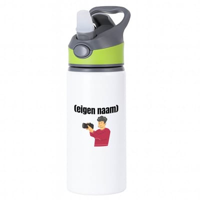 Hacebo® - fotograaf man grijs haar met eigen naam waterfles met rietje groen - Fotograaf - fotografen - leuk cadeau voor iemand die houd van foto's maken - cadeau - kado - water fles - 650ML