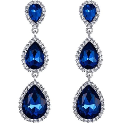 Huitan Eenvoudige Stijlvolle Waterdruppel Zirkonia Hangende Oorbellen Mode Luxe Zwarte/Blauwe Zirkonia Temperament Elegante Dames Sieraden blue
