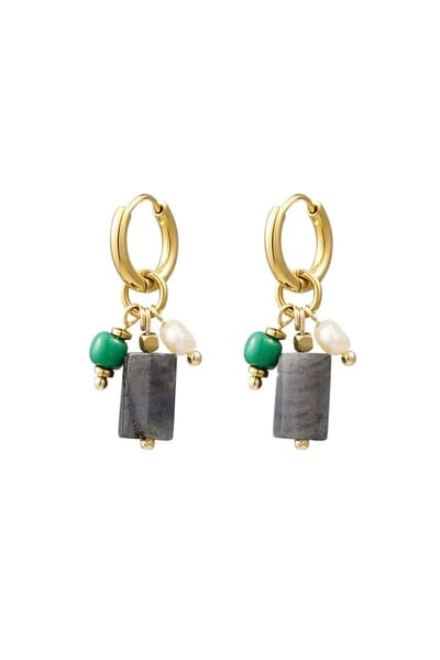 Yehwang - Goudkleurige dames Oorbellen met Hangertjes - Groen Grijs - Stainless Steel