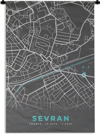 Wandkleed - Wanddoek - Sevran - Frankrijk - Plattegrond - Kaart - Stadskaart - 120x180 cm - Wandtapijt