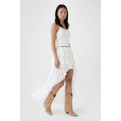 boohoo Dames Chiffon Waterval Asymmetrische Zoom Rok | Creme | Maat: 40