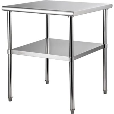 VEVOR Commerciële roestvrijstalen tafel 76,2 x 76,2 x 91,4 cm, roestvrijstalen werktafel met twee lagen, snijtafel gastro, draagvermogen 226 kg + 136 kg, commerciële keukentafel, voorbereidingstafel, keukenmeubilair