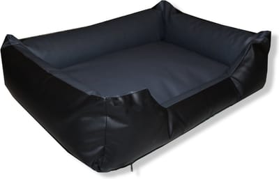 Topmast Lounge Sofa - Hondenmand - 100 x 80 cm - Zwart & Antraciet - Hondenbed - Hondenkussen - Leatherlook