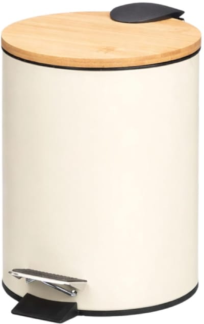 Badkameremmer - Afvalbak Toilet - Hygiënisch Afval - Bamboe Deksel Pedaal - 3 Liter Inhoud - Beige