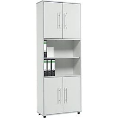 Schäfer Shop  Select Combikast Moxxo IQ, hout, 4 vleugeldeuren, 2 open vakken, 6 ordnerhoogten, B 801 x D 362 x H 2166 mm, lichtgrijs