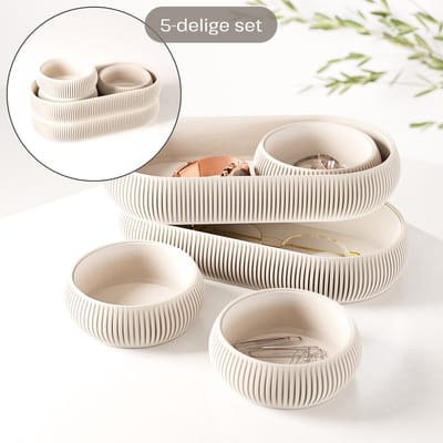 Fleuriek - Luxe catch-all trays set 5-delig - Multifunctionele opbergset voor paperclips, elastiekje, make-up en sleutels - Stapelbare organizers - Beige