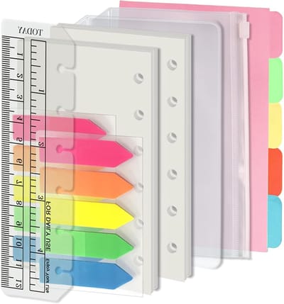 6-Holes Staple Refill Set voor A7 Notitieboek, 90 Vellen Papier met Stickers en Verdelers, Planner Invoegen met Compartimenten en Lege Pagina's