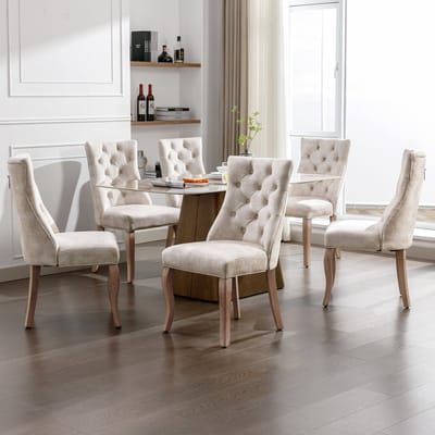 OKWISH Eetkamerstoelen - Set Van 6 - Comfortabele Vergaderstoelen Met Hoge Rugleuning - Hout - Lichtbeige