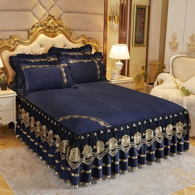 Luxe Sprei op Het Bed Europese Stijl Trouwlakens Kant Bedrokken Queen Size Kristalfluweel King Size Huistextiel 2Pcs Pillowcase