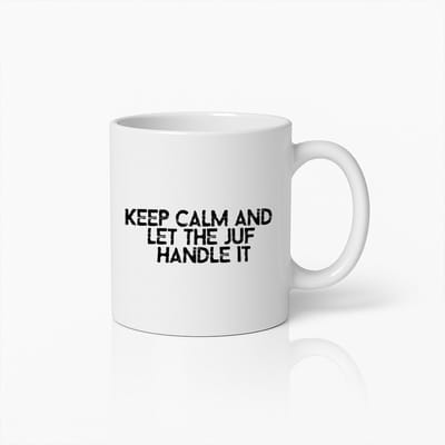 Keep Calm Juf Mok – "Keep Calm and Let the Juf Handle It" – Grappig Cadeau Voor Leraren – 330ml Witte Keramische Koffiebeker