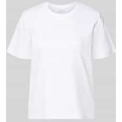 T-shirt met geribde ronde hals