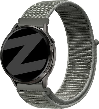 Bandz Nylon loop bandje geschikt voor Garmin Vivoactive 4 / Garmin Venu 4 - 45mm / Garmin Venu 3 / Garmin Venu 2 / Garmin Forerunner 570 - 47mm / Garmin Forerunner 265 / Garmin Forerunner 255 - Grijs-groen