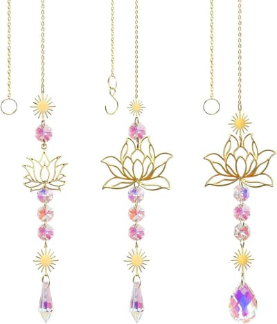 Decoratieve Zonvangende Kristallen Windspel met 3 Lotus Bloemen voor Raam en Tuin, Perfect voor Feesten en Interieurdecoratie
