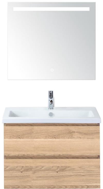 Vogue Badmeubelset 80 cm - Greeplijst in Kleur - Grey Oak - Keramische Wastafel Wit 1 Kraangat met Sence Spiegel