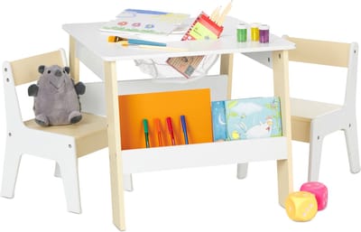 kindertafel en 2 stoeltjes - opbergruimte - peuter - speeltafel - wit-beige