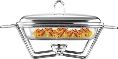Altom Design Meteor vierkante Buffetwarmer 1,8L - Chafing Dish / Warmhoudbak Roestvrijstalen Deksel en glazen schaal - RVS